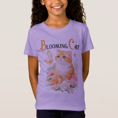 Blooming Cat Orange and White Butterfly Dream T_Shirt