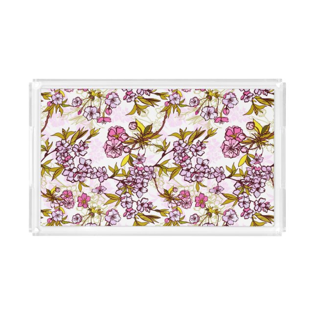 Blooming Cherry Blossom Pattern Acrylic Tray (Front)