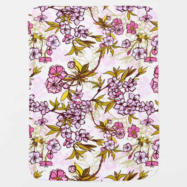 Blooming Cherry Blossom Pattern  Baby Blanket (Front)
