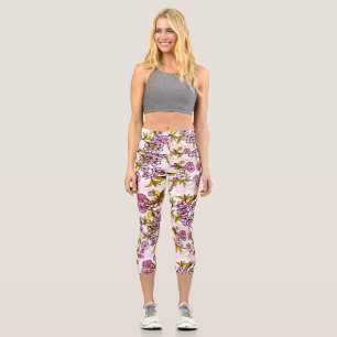 Blooming Cherry Blossom Pattern Capri Leggings