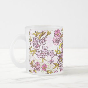 Blooming Cherry Blossom Pattern Frosted Glass Coffee Mug