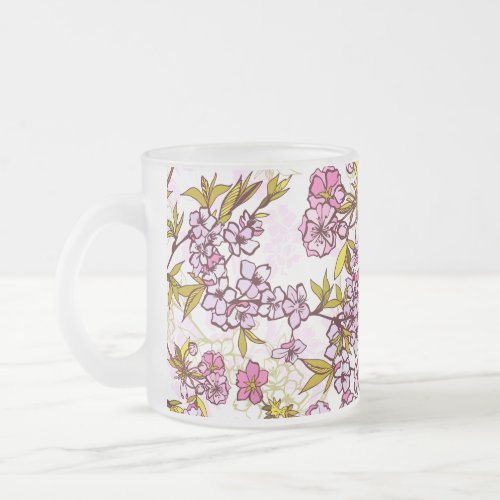 Blooming Cherry Blossom Pattern  Frosted Glass Coffee Mug