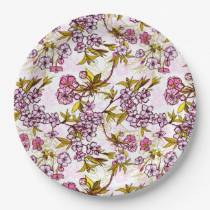 Blooming Cherry Blossom Pattern Paper Plates
