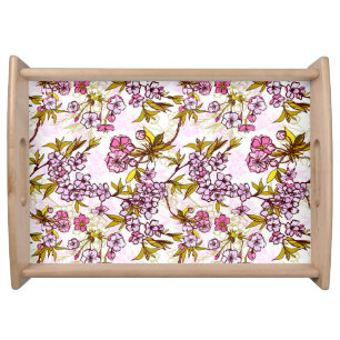 Blooming Cherry Blossom Pattern Serving Tray