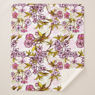 Blooming Cherry Blossom Pattern Sherpa Blanket
