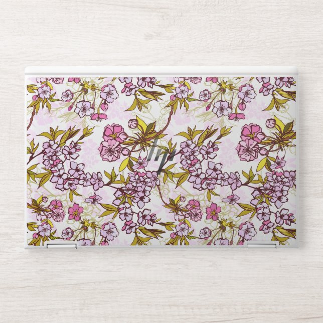 Blooming Cherry Blossom Pattern Throw Pillow HP Laptop Skin (Front)