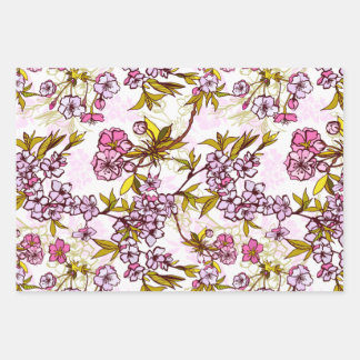 Blooming Cherry Blossom Pattern Wrapping Paper Sheets