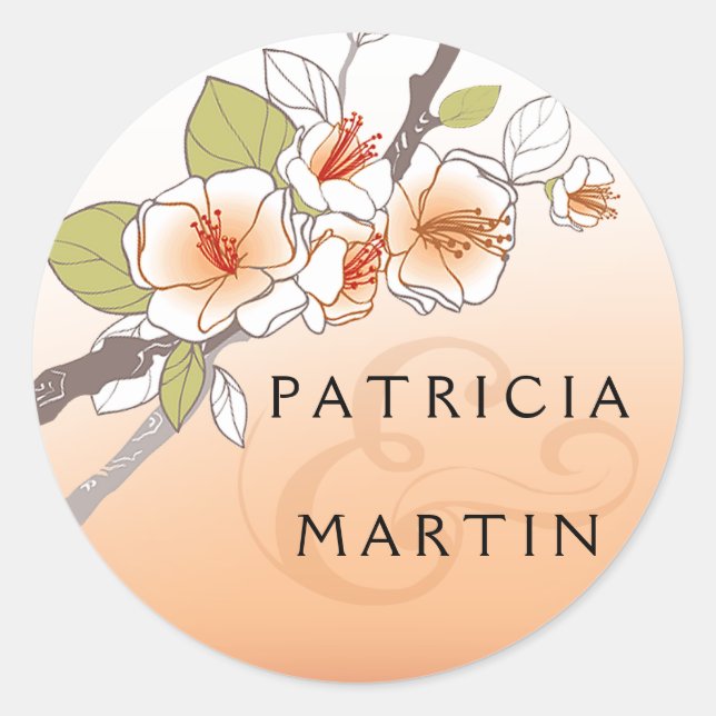 Blooming Cherry Blossoms peach Classic Round Sticker (Front)