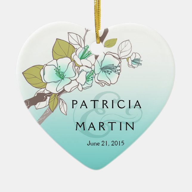 Blooming Cherry Blossoms Photo aqua Ceramic Ornament (Front)