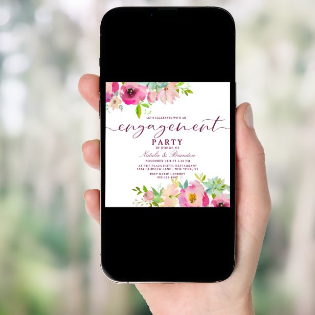 Blooming Chic Blush Floral Engagement Party Square Invitation (Front Digital)