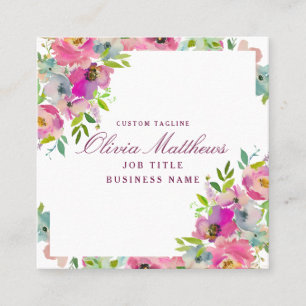 Blooming Chic Blush Pink Floral Framed Square Business Card
