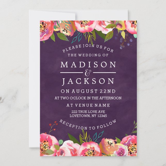 Blooming Chic Color Editable Wedding Invitations (Front)