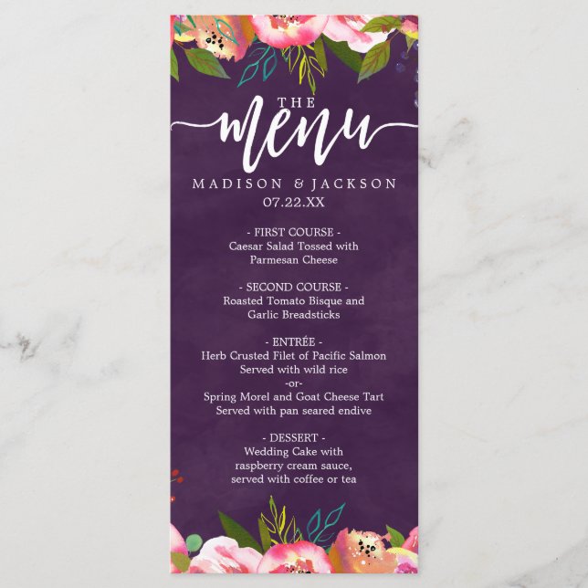 Blooming Chic Color Editable Wedding Menu (Front)