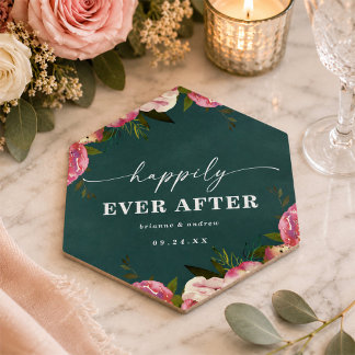 Blooming Chic Deep Teal Green Floral Wedding Paper Coaster
