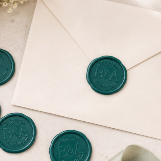 Blooming Chic Deep Teal Green Wedding Initials Wax Seal Sticker