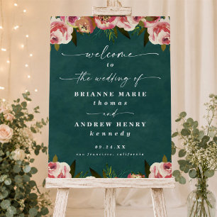 Blooming Chic Deep Teal Green Wedding Welcome Foam Board