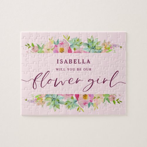 Blooming Chic Floral Be Our Flower Girl Proposal Jigsaw Puzzle