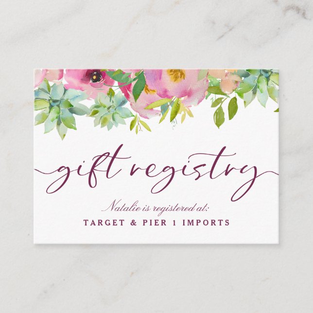 Blooming Chic Floral Bridal Shower Gift Registry Enclosure Card (Front)