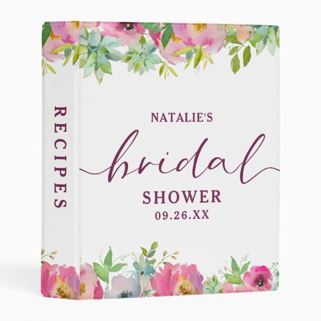 Blooming Chic Floral Bridal Shower Recipe Album Mini Binder (Front/Spine)