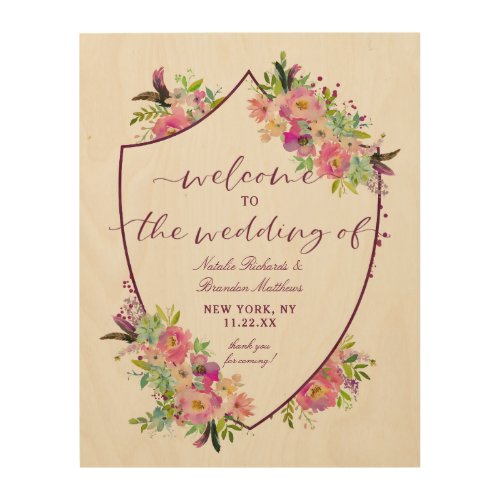 Blooming Chic Floral Crest Wedding Welcome Sign