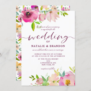 Blooming Chic Floral Hand Lettered Look Wedding Invitation