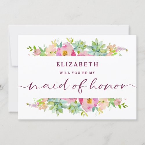 Blooming Chic Floral Maid of Honor Proposal Card