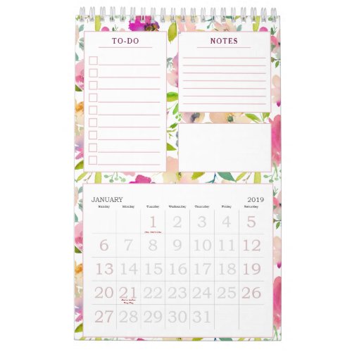 Blooming Chic Floral Personal Monthly To_Do Calendar