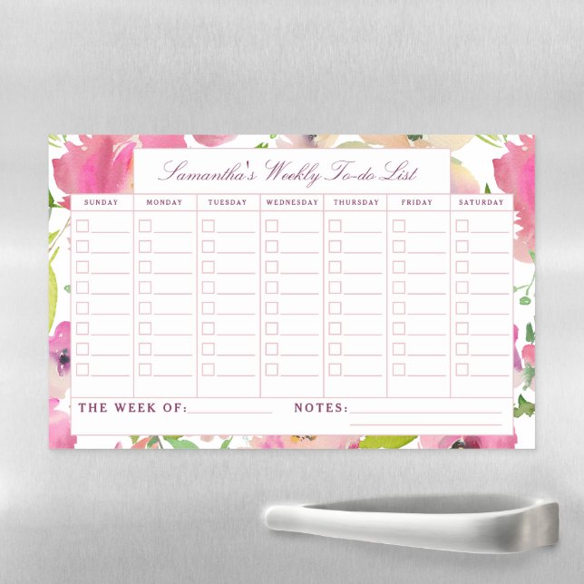 Blooming Chic Floral Personal Weekly To-Do Planner Magnetic Dry Erase Sheet (In Situ)