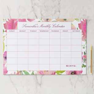 Blooming Chic Floral Personalized Monthly Calendar Paper Pad