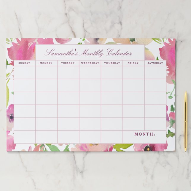 Blooming Chic Floral Personalized Monthly Calendar Paper Pad (Insitu)