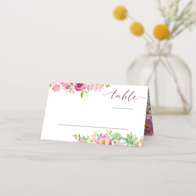 Blooming Chic Floral Seating Wedding Table Number Place Card (Front)