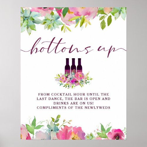 Blooming Chic Floral Wedding Open Bar Table Sign