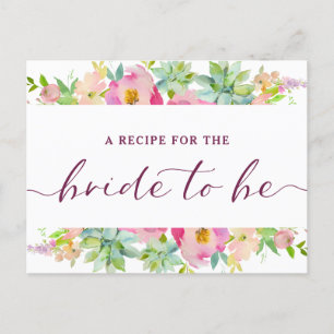 Blooming Chic Mint & Blush Bride to Be Recipe Card