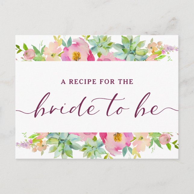Blooming Chic Mint & Blush Bride to Be Recipe Card (Front)