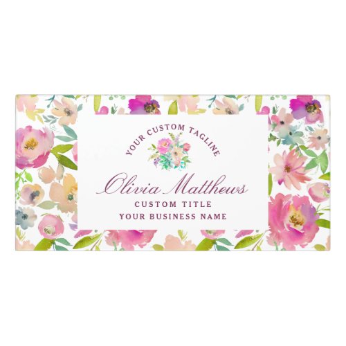 Blooming Chic Mint  Blush Floral Business Name Door Sign