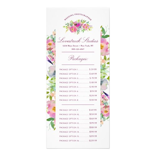 Blooming Chic Mint Blush Floral Custom Price List Rack Card