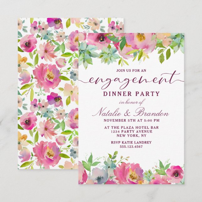 Blooming Chic Mint & Blush Floral Engagement Party Invitation (Front/Back)