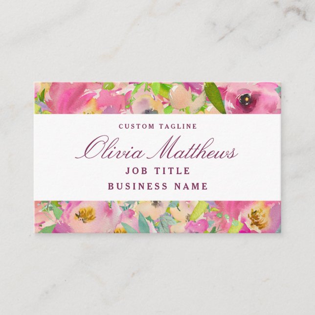 Blooming Chic Mint & Blush Floral Social Media Business Card (Front)