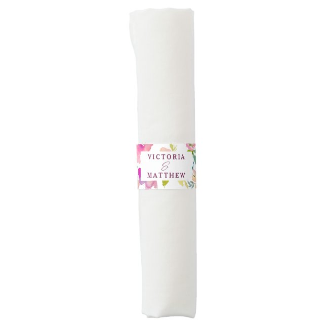 Blooming Chic Mint & Blush Floral Wedding Monogram Napkin Bands (Front)