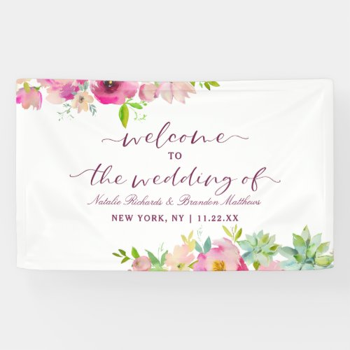 Blooming Chic Mint  Blush Floral Wedding Welcome Banner