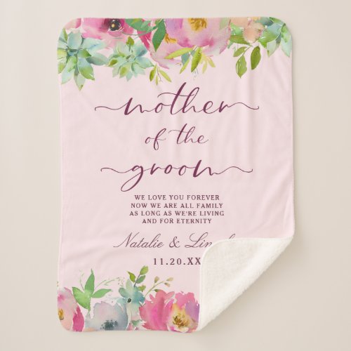 Blooming Chic Mint  Blush Mother of the Groom Sherpa Blanket