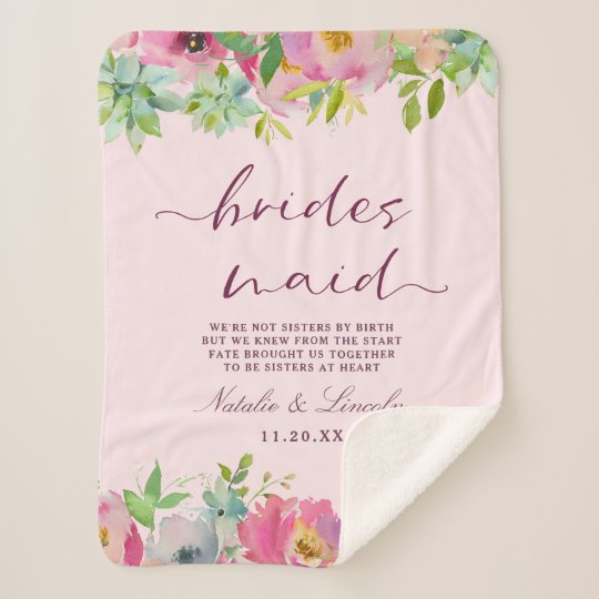 Blooming Chic Mint & Blush Pink Bridesmaid Quote Sherpa Blanket