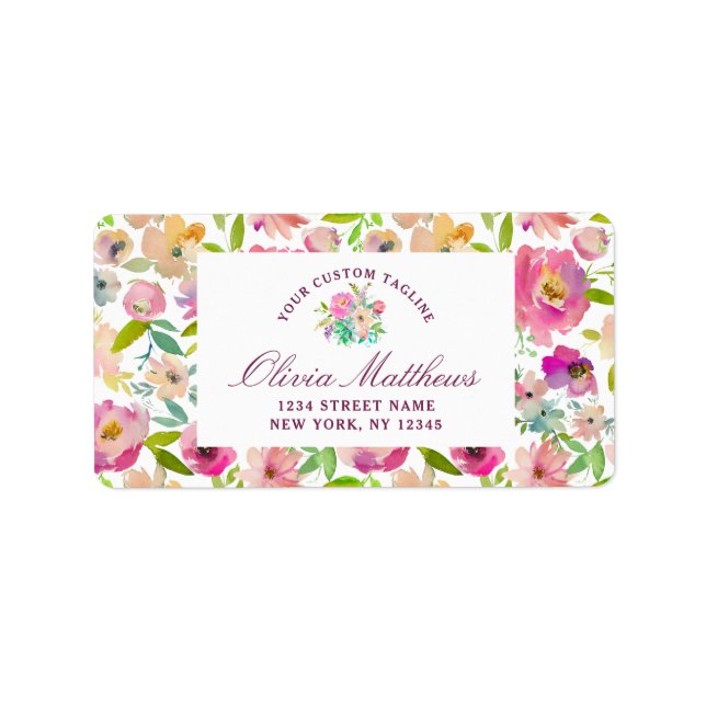 Blooming Chic Mint & Blush Pink Floral Business Label (Front)