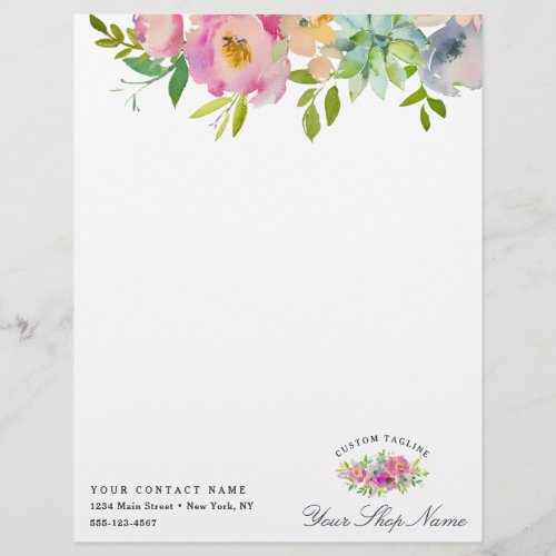 Blooming Chic Mint  Blush Pink Floral Business Letterhead