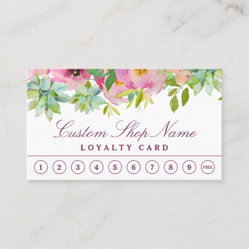 Blooming Chic Mint  Blush Pink Floral Business Loyalty Card