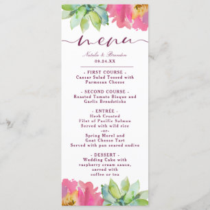 Blooming Chic Mint & Blush Pink Floral Dinner Menu