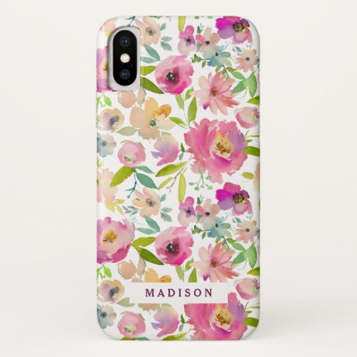 Blooming Chic Mint  Blush Pink Floral Monogram iPhone XS Case