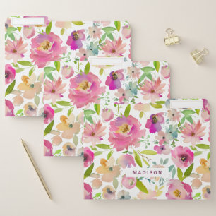 Blooming Chic Mint & Blush Pink Floral Monogram File Folder