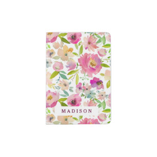 Blooming Chic Mint & Blush Pink Floral Monogram Passport Holder