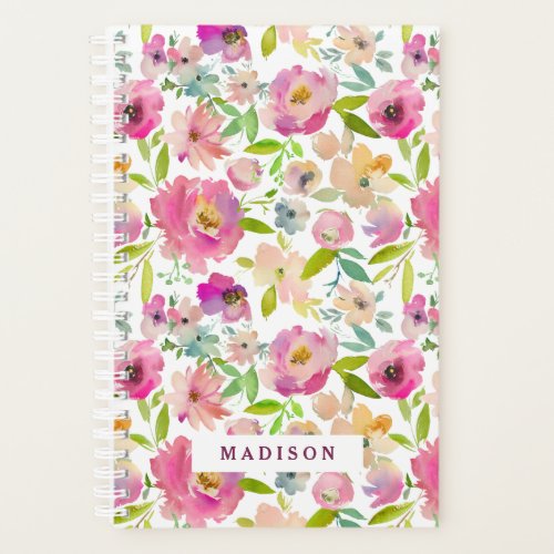 Blooming Chic Mint  Blush Pink Floral Monogram Planner